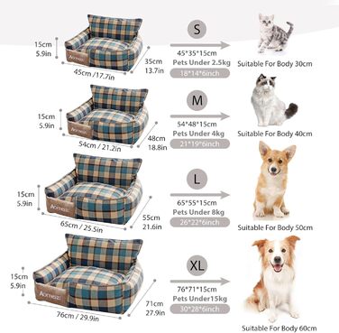 Ортопедичне ліжко для собак середніх та великих порід PETCUTE з знімним, пральним чохлом, антиковзним дном та м'яким диваном, блакитного кольору з підголовником