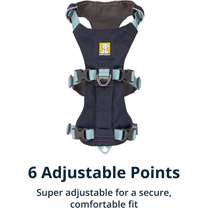 Шлея Ruffwear Flagline для собак з ручкою, легка регульована упряжка, 3 точки кріплення повідка, посилений ремінь і міцне металеве кільце V, сірий Basalt, розмір Large/X-Large