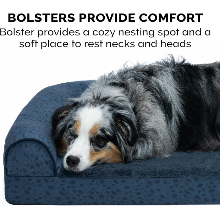 Ліжко для собак Furhaven великого розміру з ортопедичним матрацом, стиль дивана, знімний чохол, велике (135 x 102 x 24 см, блакитно-горіховий)