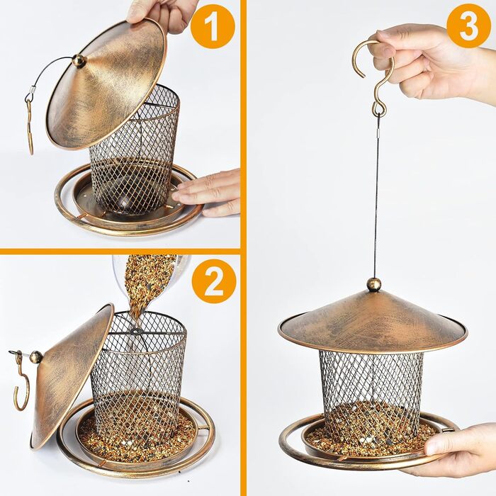 Годівниця для птахів у вигляді даху, захищена від білок, металева, 900 г, чорна/синя