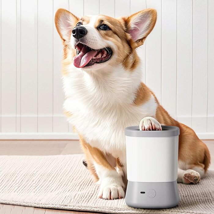 Мийка для лап собак, скребок для лап, 11,2 x 15,4 см, портативна, анти-розбризкування, 2 швидкості, аксесуар для купання собак, для вулиці, подорожей, кемпінгу, хайкінгу, аксесуари для домашніх тварин (сірий)