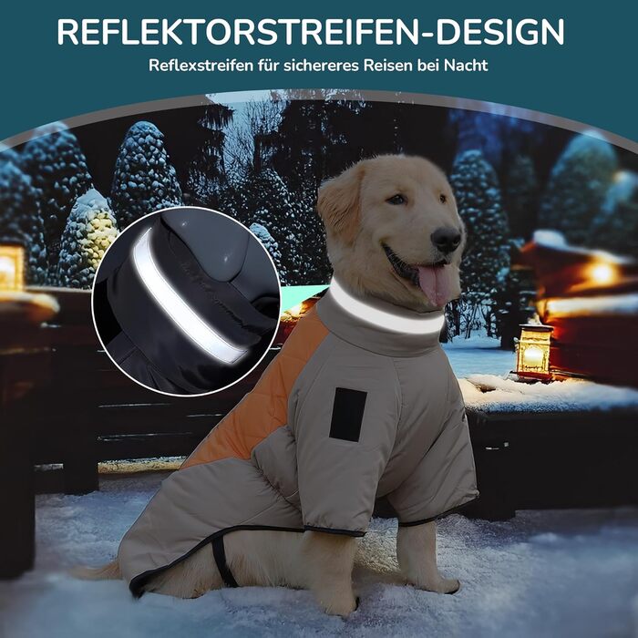 Водонепроникний дощовик для собак середніх та великих порід ALLSOPETS, тепла зимова куртка з світловідбиваючими смугами, вбудованим повідком, захист від вітру (Вогняно-помаранчевий, 5XL)