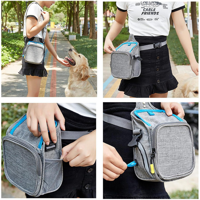 PETCUTE: Сумка для дресирування собак, зручна та міцна, з дозатором для відходів, сіра+блакитна