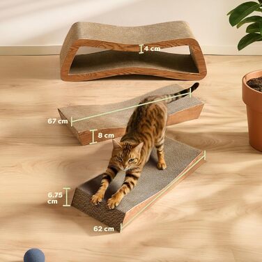 Кігтеточка для котів 3 в 1 XXL, 75 см – Міцна картонна поверхня для догляду за кігтями – До 2 років використання – Економія місця – Захист диванів та меблів (Mountain) (Коричнева)