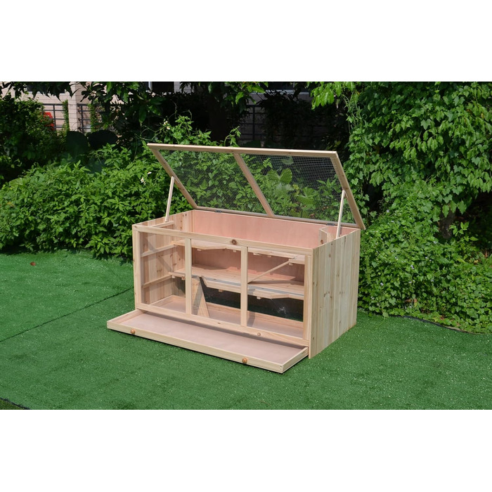 Клітка для дрібних тварин Mucola 117x63x58 см, 3-ярусна, дерев'яна, для хом'яків, мишей, кроликів, з відкидним дахом та рампою