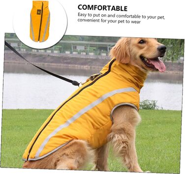 Зимовий теплий дощовик для собак з флісовою підкладкою та світловідбиваючими смугами. Теплий костюм для собак з високим коміром та отвором для повідка. Матеріал: поліестер.