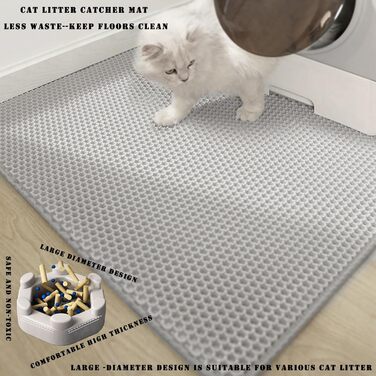 Килимок для котячого туалету HCY&WLD, великий, двошаровий, EVA, нековзкий, водонепроникний, стійкий до сечі, легке очищення, для контролю наповнювача, 114x66 см, чорний
