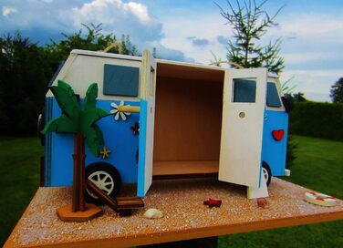 Декоративний дерев'яний шпаківня-будиночок для птахів Nistkasten Camper, ручна робота, підвісний, для синиць, горобців, яскравий дизайн, для саду, тераси, балкона, вольєра