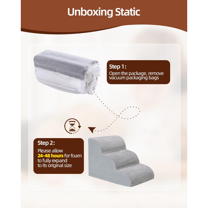 Сходинки для собак: 4-ступенева перехідна рамка для маленьких собак, сірого кольору, 49.5 см заввишки, з високощільним пінопластом та антиковзким покриттям