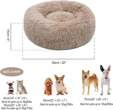 М'яке ліжко для собак та котів, маленьке, зручне, з антиковзаючою основою, коричневе, 50 см, машинне прання