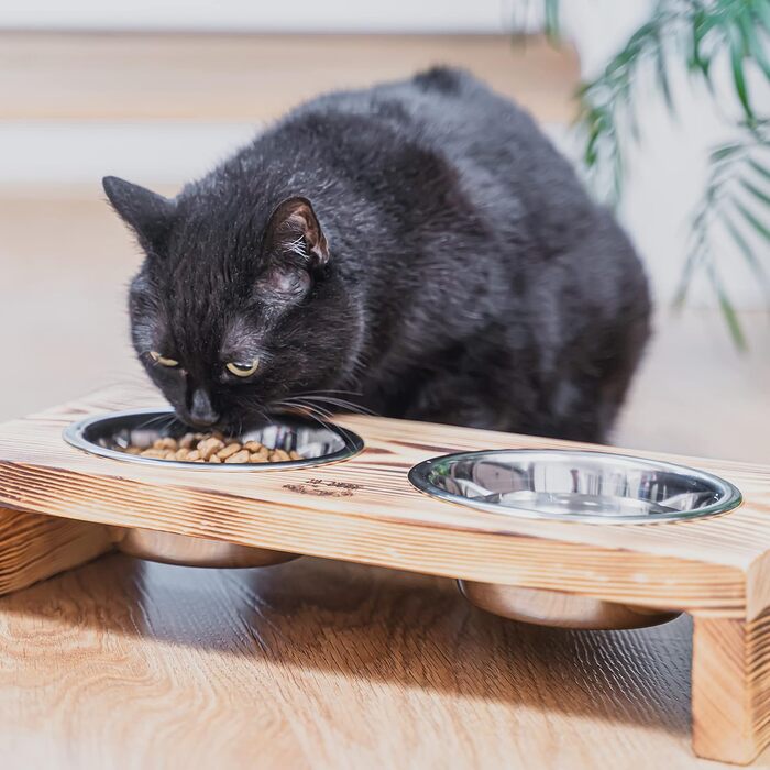 Диспенсер для корму для собак RF-Deer з дерева з 2 нержавіючими мисками, піднятий годівниця для собак, миска для котів, миска для собак, бар для собак, годівниця для котів, легко миється, 48x26x13 см, великий