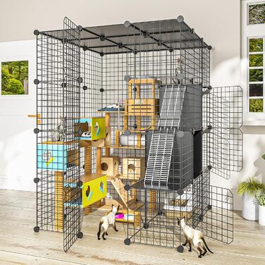 PAWING Великий вольєр для котів Indoor з кубом для зберігання, Catio Outdoor, металевий дріт, вольєр, знімна котяча кімната, ігровий майданчик 3x3x4, вольєр для котів Kitty з платформою для 1-3 котів, 41L x 41W x 55H