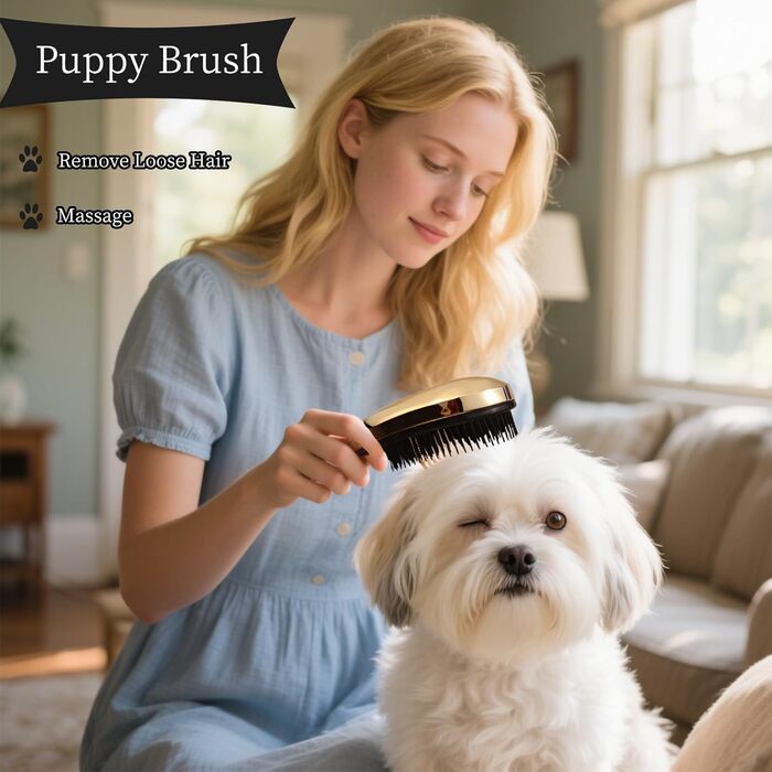 Маленька щітка для собак у формі коми, підходить для Йоркширського тер'єра, Ши-тцу, Мальтізе, Мальтіпу, Померанського спанієля - М'які щетинки для легкого видалення шерсті, аксесуари для цуценят (Рожеве золото)