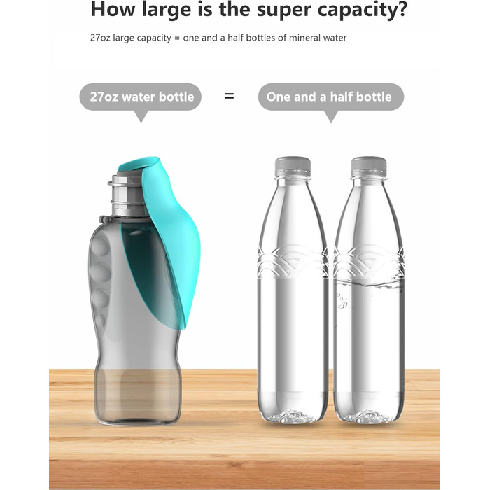 Водяна пляшка для собак Kalimdor: витокозахисна, портативна, 765 мл, блакитна. З мискою для корму, ідеально для прогулянок, подорожей.