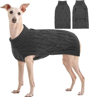 Теплий пуловер для собак Kuoser, пуловер для маленьких, середніх та великих собак, флісовий пуловер для собак, сірий колір, розмір XL (обхват грудей 62 см)