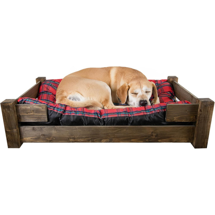 Гіркий корзина для собак Kistenkolli Altes Land Winston XL з дерева та подушкою, 100x60x25 см, вінтажний дизайн, колір палісандр (червоний)