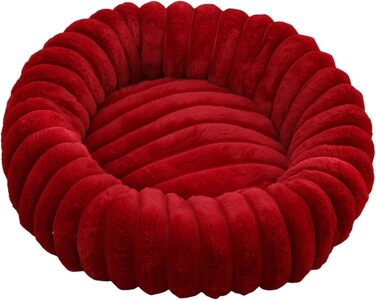 М'яке ліжко для собак Mateju Donut, плюшеве ліжко для котів, тепле м'яке гніздище для тварин з антиковзною основою, смугастий стиль, для середніх та маленьких собак (Бургунді, 70см)