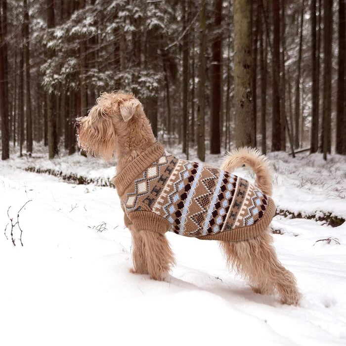 Теплий пуловер для собак - Boho стиль, різдвяний, з отвором для повідка, для чихуахуа, йоркширського тер'єра, джек-рассела, XS, колір кава