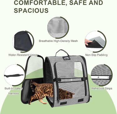 Рюкзак-переноска для собак та котів/цуценят, до 5,9 кг, дихаюча сітка, кишені, безпека, для подорожей (сірий)