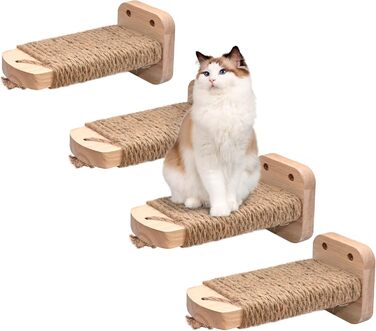 Сходинка для котів SIYUNTECH® на стіну (4 шт.), ігровий комплекс для котів, з дерев'яною платформою, з масивного гумового дерева 2 см, для лазіння та ігор, максимальне навантаження 35 кг, жовтий, 4 шт.