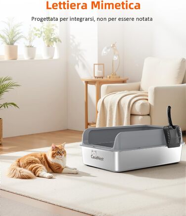 Сміттєве відро CasaNest для котів з нержавіючої сталі, XXXL, велике, антивитік, антиприлипання, темно-сірий