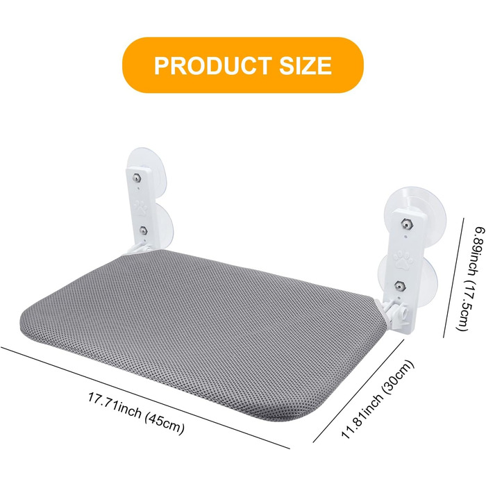 Кішка лежанка на вікно Gearific, розкладна гамак з 4 присосками, міцний каркас, дихаюча сітка, сірий, 45 x 30 см