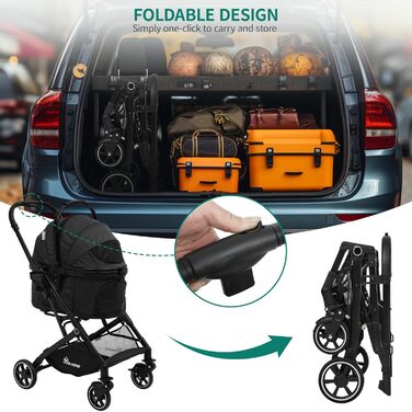 Візок для собак YITAHOME - чорний, для маленьких собак до 15.9 кг, 3-в-1, складаний, візок для котів та дітей