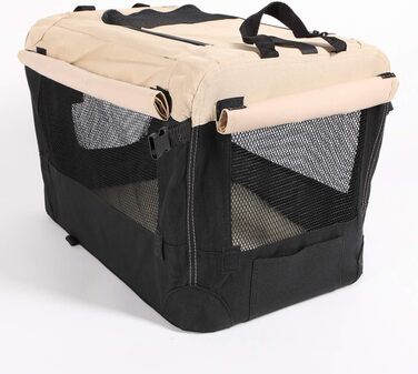 Складана переносна переносна коробка для собак Pocky, розмір S, бежево-чорна, 49x34x34 см, нейлон 600D, міцна