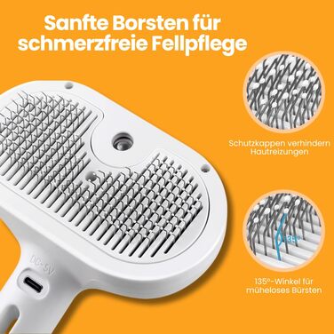 Фелліс 3-в-1 Щітка для котів з розпиленням та парою, масажна щітка для видалення шерсті для котів та собак, біла, 1 шт.