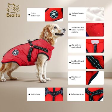 Водонепроникний жилет для собак на осінь/зиму, для цуценят та середніх порід, відбиваючий, з кріпленням для повірця, блакитний