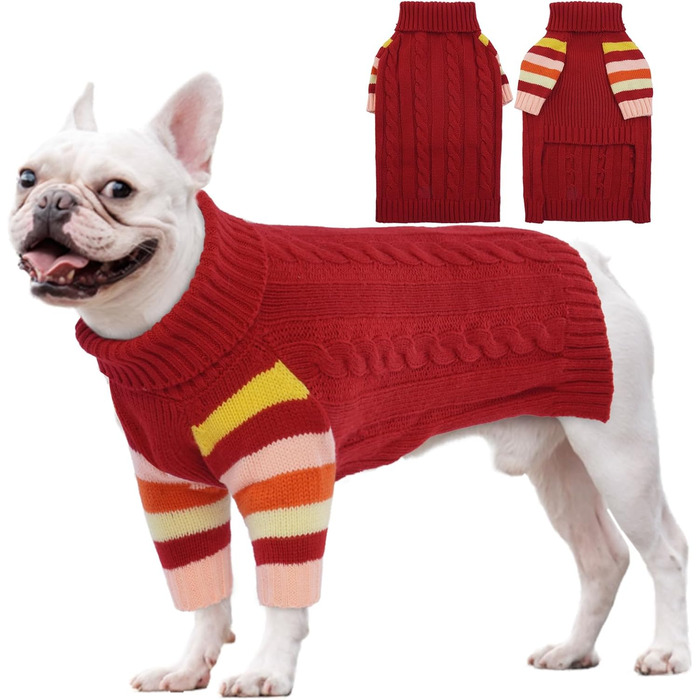 Зелений теплий светр для собак, тепла в'язана жилетка для дівчаток та хлопчиків, ідеально підходить для французьких бульдогів та біглів, теплий зимовий аксесуар для собак на Різдво