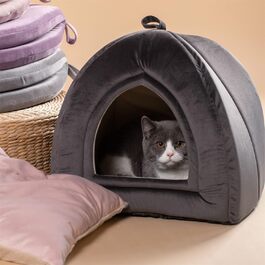 KASENTEX Ліжко-будиночок для котів, 2-в-1, темно-сірий, для домашніх котів і маленьких собак, знімна та пральна подушка, 38,1×38,1 см