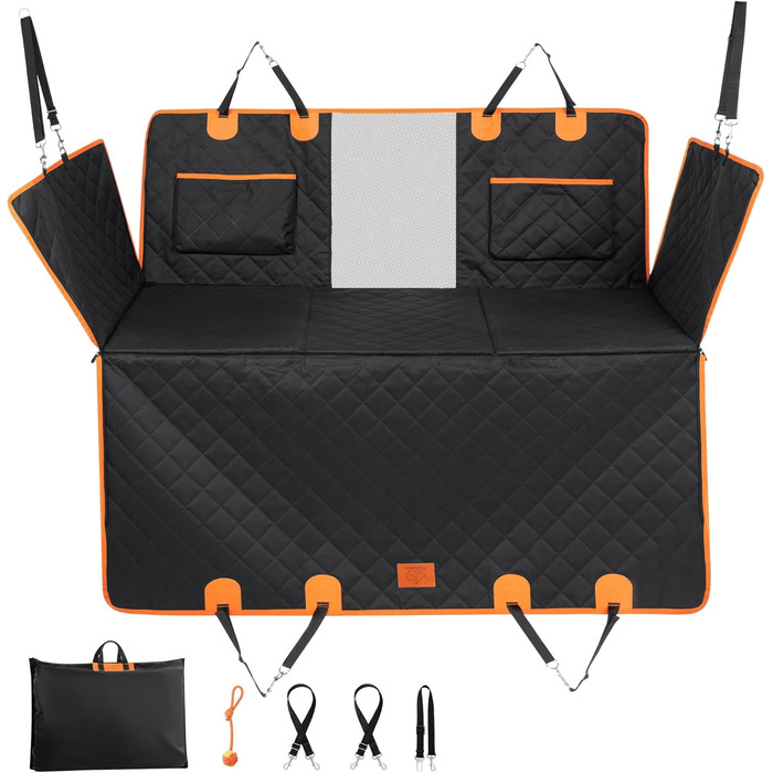 Захисний чохол на автосидіння для собак середніх та великих порід, з ременями безпеки, іграшкою, пилозбирачем, водовідштовхувальний, стійкий до подряпин, гамак з жорстким подовженням, захист заднього сидіння, для подорожей