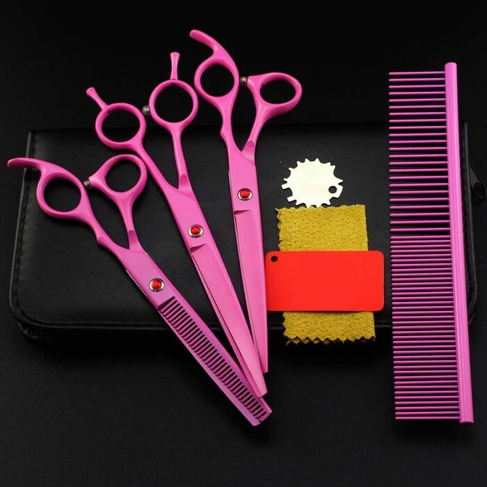 Набір професійних ножиць для стрижки волосся та грумінгу тварин QUNINE (рожевий)
