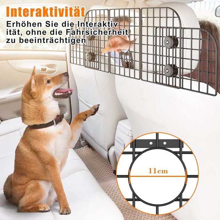 Сітка для собак у машину Denmay, універсальна, 30.7 x 93-150см, регульована ширина, з дверцею, 2 ремені безпеки, чорна