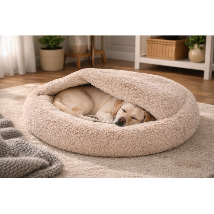 Лежанка-кокон 100 см для собак та котів – тепла, кругла. Shaggy / Boucle