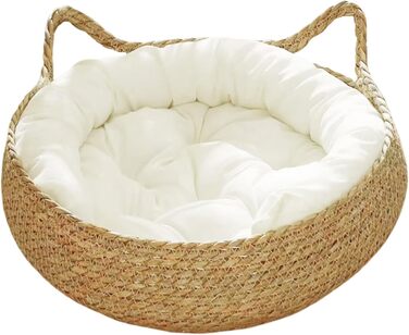 Кігтечка-ліжко для котів з соломи, 43 см, з м'яким подушкою, для кошенят, стійке до подряпин, ліжко для кота + біла подушка + об'ємні подушки