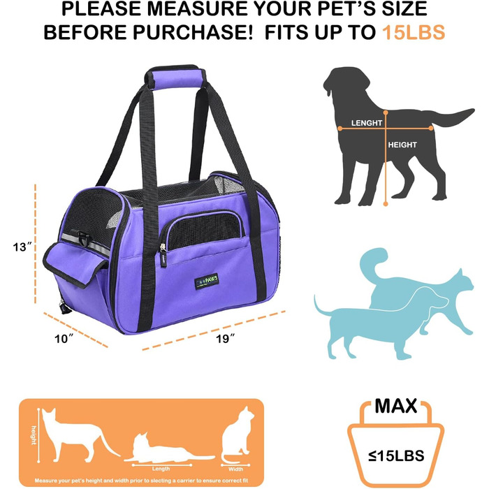 Переносна переноска для тварин Jespet, м'які стінки, для котів та цуценят, 17' x 9' x 11.5', блакитна