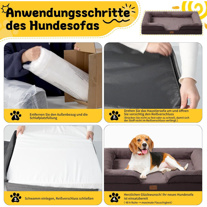 Ортопедичне ліжко для собак середніх та великих порід 109x84x21 см, з високощільним губчатим наповнювачем, знімний водонепроникний чохол, зручне, нековзне, (Коричневий, L)