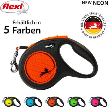 Flexi Neon M рулетка для собак до 25 кг, чорний/неоновий помаранчевий, світловідбиваючі смуги