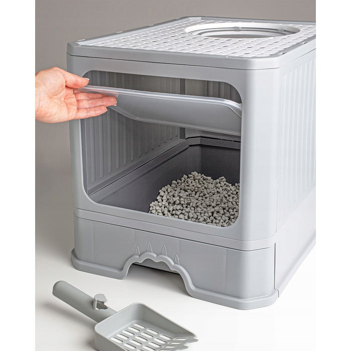 Закритий лоток-туалет для котів Be-Active.pl сірий, з висувною шухлядою та лопаткою