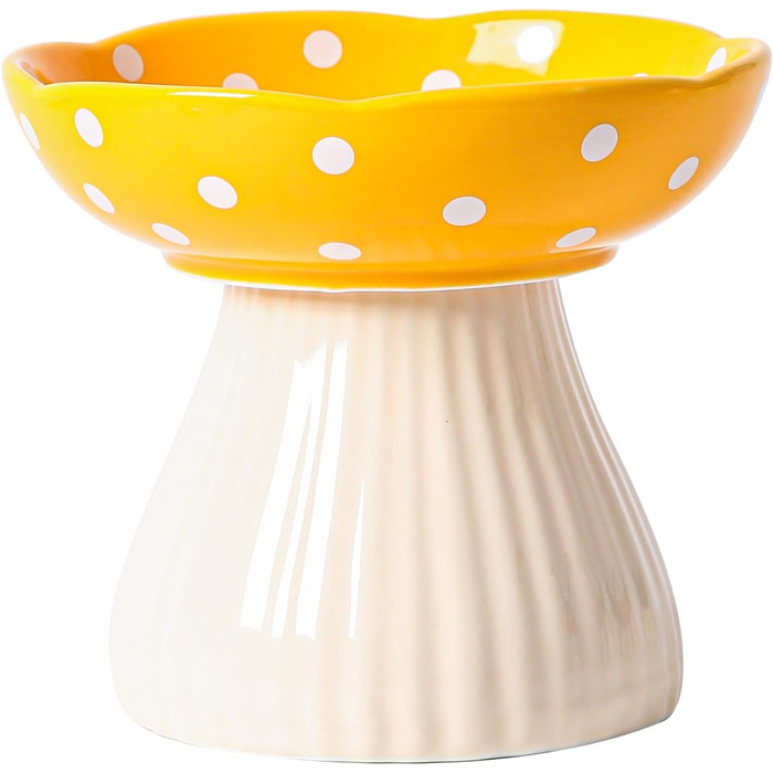 Підвищений годівниця для котів, керамічна миска у формі гриба, широка та плоска миска для котів на підставці, миска для котів, що запобігає блювоті, миска для кошенят та літніх котів (жовта)