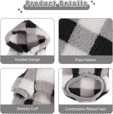 Теплий флісовий світшот для собак, одяг для маленьких собак, теплий, для цуценят, чихуахуа, одяг для чихуахуа, йоркширського тер'єра, котячий одяг (розмір) (XX-Small, чорний у клітинку)