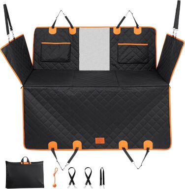 Захисний чохол на автосидіння для собак середніх та великих порід, з ременями безпеки, іграшкою, пилозбирачем, водовідштовхувальний, стійкий до подряпин, гамак з жорстким подовженням, захист заднього сидіння, для подорожей