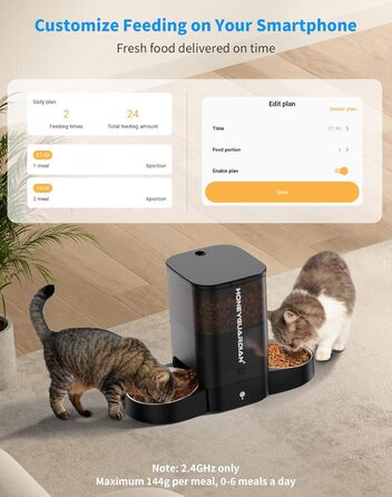 HoneyGuaridan автоматична годівниця для котів і собак з WiFi, 3,5 л, 2 миски, з датчиком руху, програмована, для дистанційної подачі корму