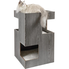 Преміум будиночок для котів з дерева, замок-вежа з лежаками, 50x50x80 см, антрацит