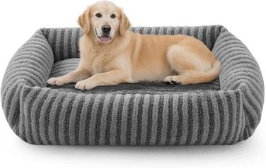 Крісло-ліжко для собак середніх порід, знімний чохол, тепле, м'яке, антиковзаюча підставка, 64 x 54 x 18 см, (M-PLUS-91 x 69 x 20 см, сірий)