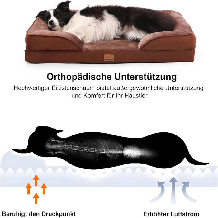 Ортопедичне ліжко для собак великих порід, ергономічне собаче ліжко з піною у формі яйця, водонепроникне, неслизьке, 89x63 см, світло-сірий колір (89x63x17 см)