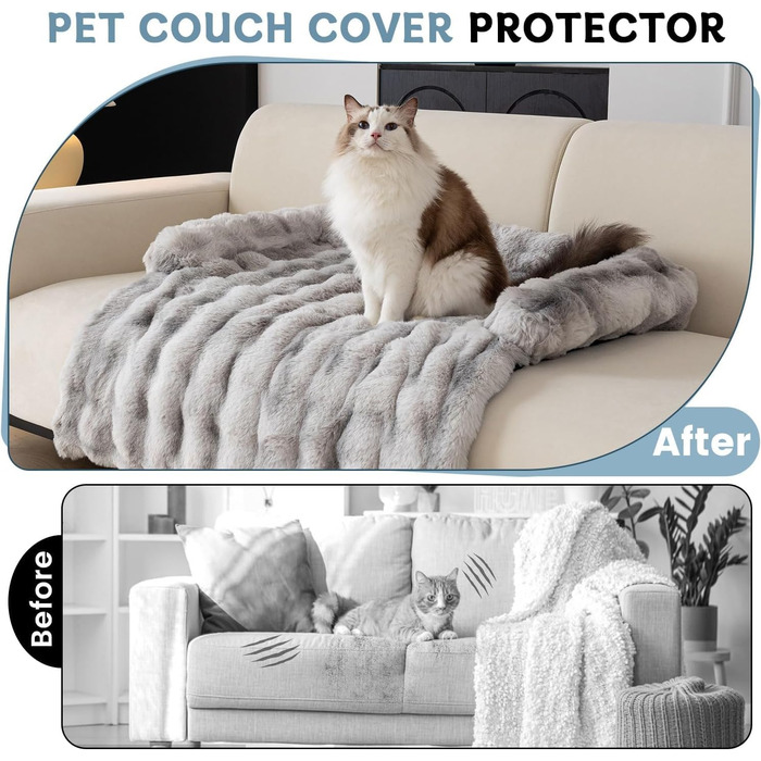 М'який плюшевий чохол на диван для домашніх тварин, 90x90 см, світло-сірий. Захист дивану від собак та котів.