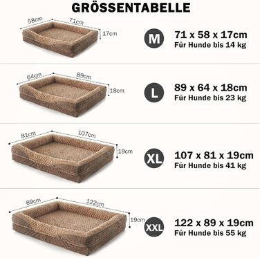 Ортопедичне ліжко для собак FURTIME, середнього та великого розміру, з піною з пам'яті, знімний та миючий кошик для собак, антиковзаючі ліжечка для собак, диван для собак з високим бортиком, 89 x 64 x 18 см (XL(107x81x19cm), Колір: Коричневий)